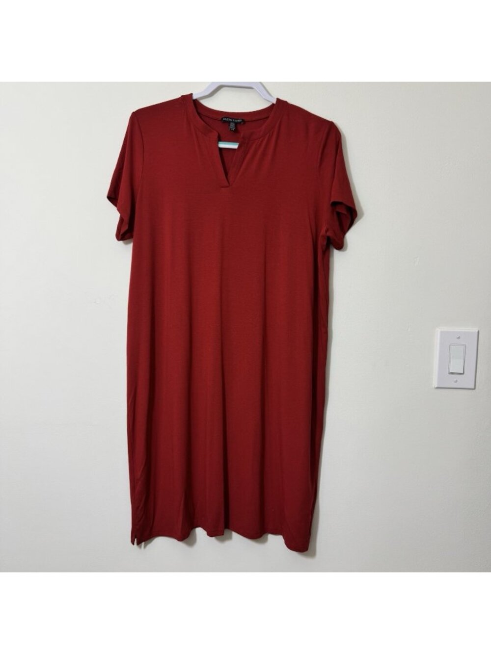 Eileen Fisher T-Shirt Dress Women’s Size L Stretch Knit Short Sleeve Minimalist